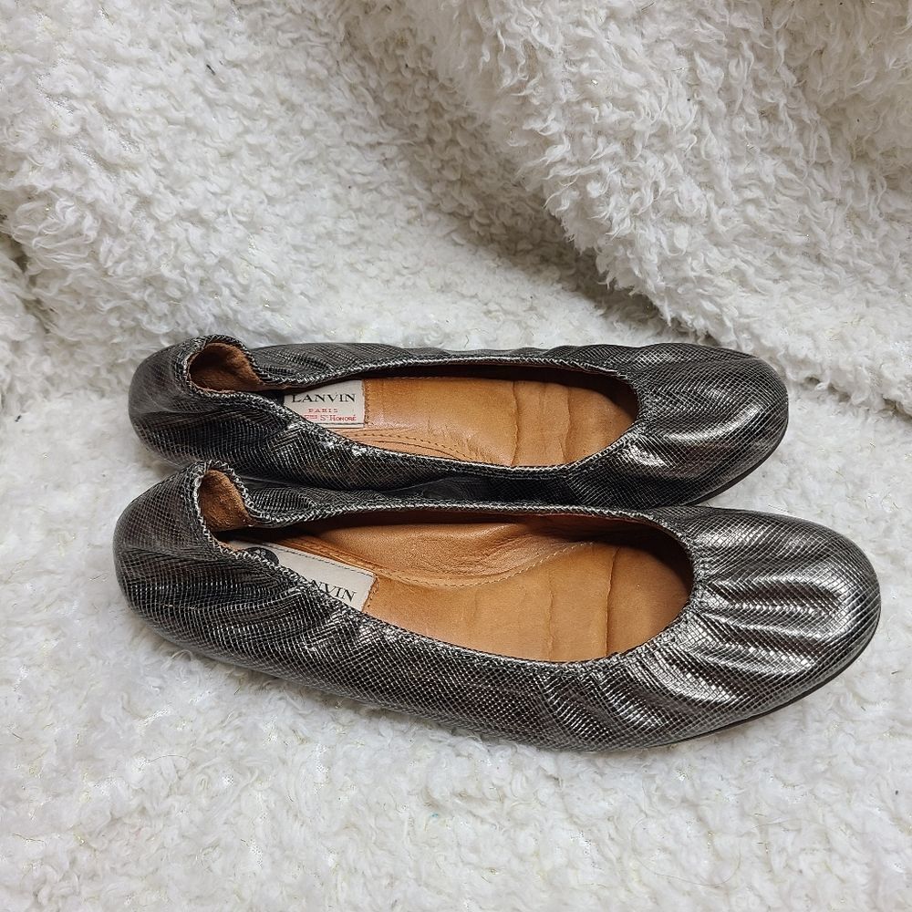 Lanvin Paris Metalic‎ Leather Ballet Flats sz 37